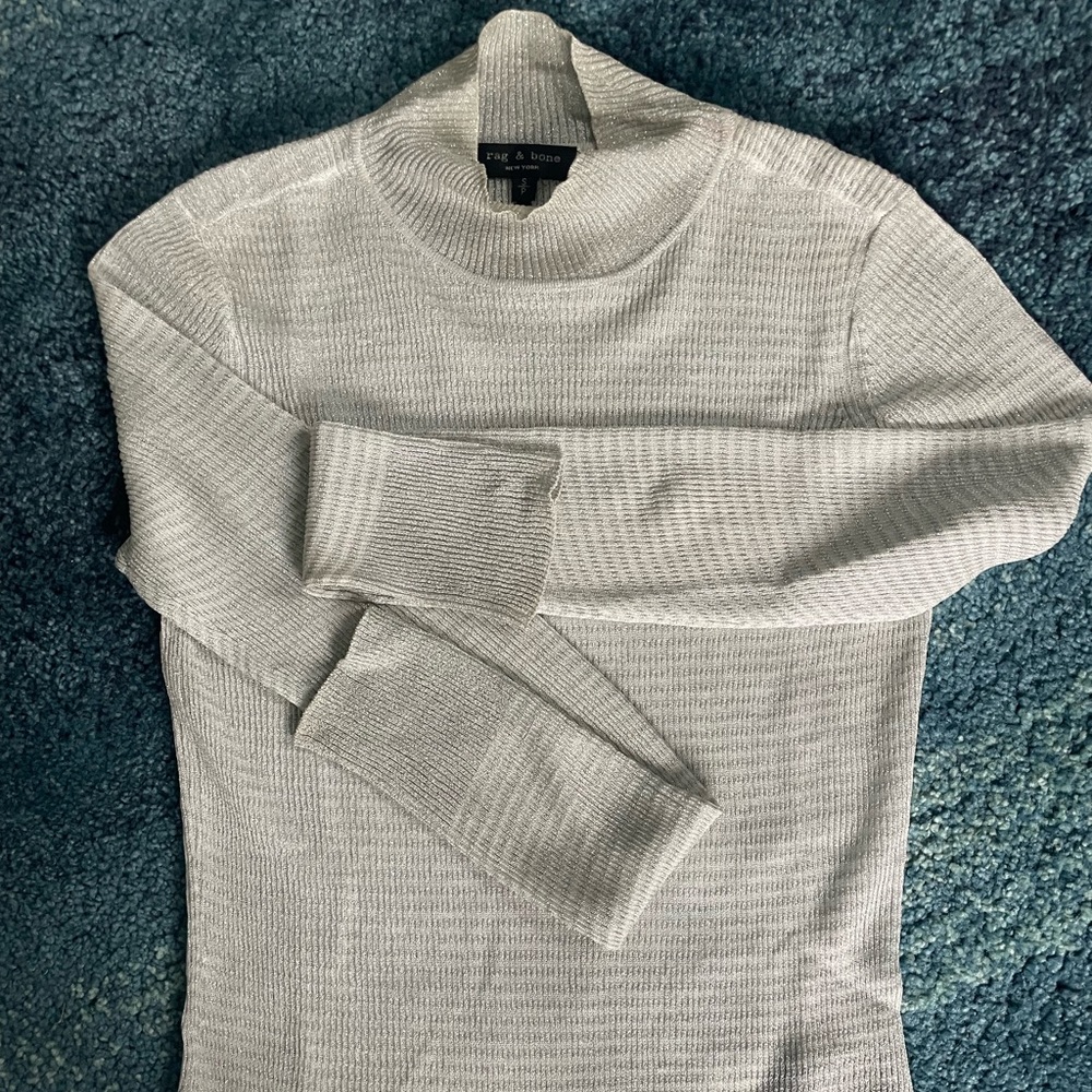rag & bone silver sparkle long sleeve turtleneck top